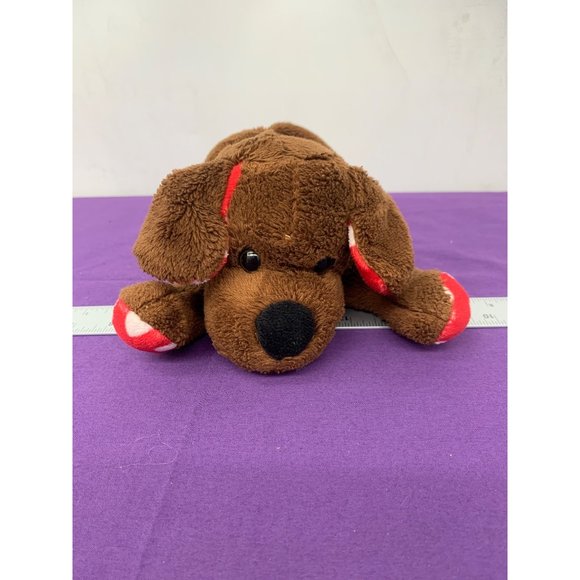 2016 Animal Adventures Brown Dog Red with White Hearts Paws Ears Plastic Eyes la - Picture 3 of 9